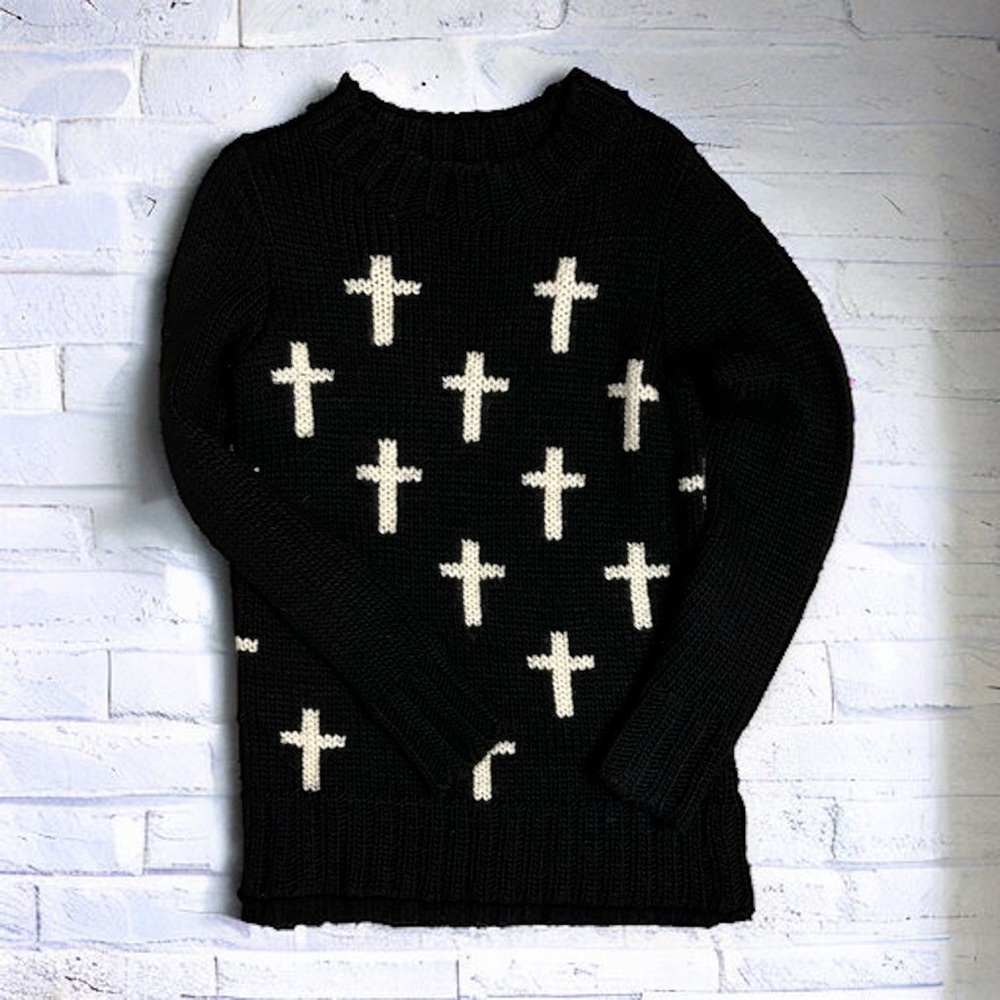 Glamorous Wool Black and White Cross Sweater | Size Small